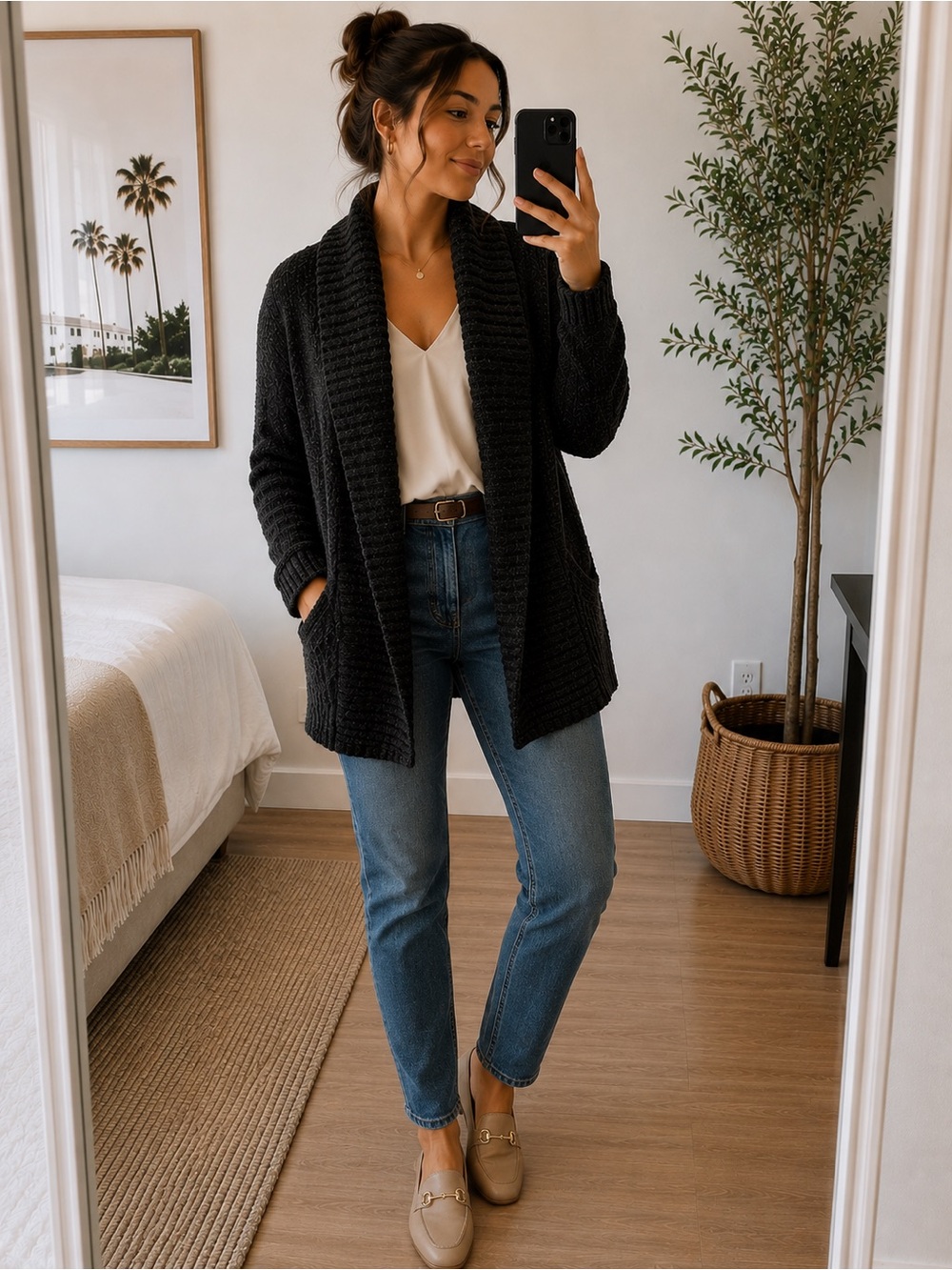 Seven7 Brown Ribbed Open-Front Cardigan